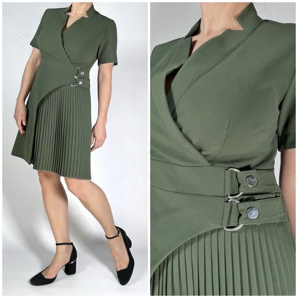tailored military pleat notch neck wrap mini dress Karen Millen Tailored Military Pleat Notch Neck Wrap Mini Dress in Ivory